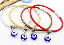 20st / lot mode Unisex Braid Evil Eye Luckly Cord Leather Magnetic Buckle Wristband Armband DIY Smycken