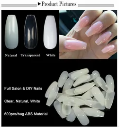 600 pçs / saco Nail Art Transparente Naturais Unhas Postiças Arte Dicas Forma Plana Cobertura Completa Manicure Dicas Unhas Falsas