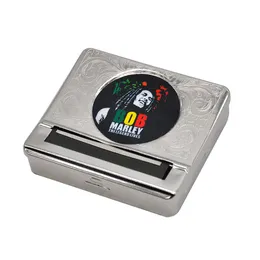 Multi-Pattern Smoking Silver Metal Automatic Rolling Machine Box Case Cigarett tobaksrulle för 70 mm papper