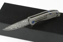 Handle New Mini pequeno faca dobrável Keychain faca Damasco lâmina de aço TC4 Titanium presente Xmas Canivetes Outdoor EDC