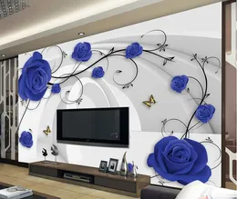 3d Fototapeta Blue Rose Flower Wallpaper na ściany Luksusowe 3D Stereoskopowa sypialnia salon TV tło Tapeta