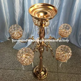 Glass crystal 5-arms metal candelabras with crystal pendants wedding candle holder centerpiece party decoration best001