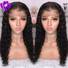 30 "Long Black Kinky Curly Lace Front Wig med Baby Hair Natural Hairline Värmebeständiga Syntetiska Hår Paryk för Kvinnor