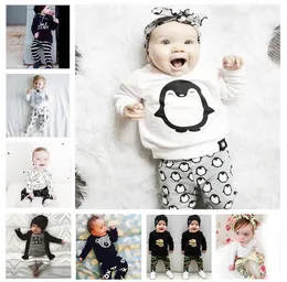 Baby kläder set boys ins kläder sätter tjejer brev t-shirt pants print sommar topp leggings tecknad långärmad barn outfits kostymer kka4082