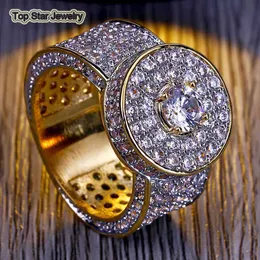 Klasyczne pierścienie miedziowe błyszczące mikro sześcienne cyrkonia palec biżuteria dla mężczyzn Hip Hop Rock Akcesoria Prezenty Rozmiar 7-11