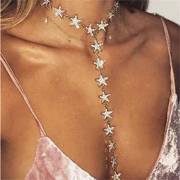 Ahmed Sexy MultiLayer Full Rhinestone Star Pendant Choker Halsband För Kvinnor Mode Charm Krage Bijoux Statement Smycken