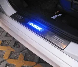 Umbral de puerta de placa de desgaste de acero inoxidable LED 4 unids/set accesorios de coche para Mitsubishi ASX RVR 2011 2012 2013 2014 2015