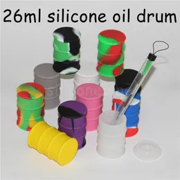 Silicone Oil Barrel Recipiente Jars Dab Cera Vaporizador De Óleo Drum Forma Recipiente 26ml Grande Silicon Seco Herb Dabber Tool FDA aprovado