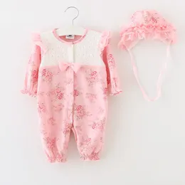 Baby flicka rompers kläder flickor kläder kostym spetsar blommor rompers hattar babykläder sätter spädbarn jumpsuit gåvor barn passar