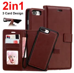 Para iphone x 7 6 plus 2 em 1 ímã magnético removível carteira de couro removível case capa iphone 8 5 samsung s9 venda quente