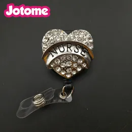 5pcs Clear Heart Shape Retractable Badge Reel Nurse Exihibiton ID Name Card Badge Holder Office Supplies