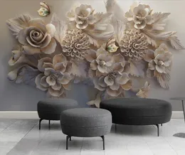 Niestandardowe Nowoczesne Tapety Kwiat Motyl Tapeta Na ściany 3 D Salon Sofa TV Tło 3d Tapeta Walls Home Decor Wall Papers