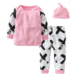 2018 Christmas Style Newborn Baby Girls Clothes Long Sleeves Fashion XX Printing Patchwork T-Shirt+Pants+Hat Infant Clothing Set