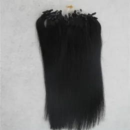 Jet Black Rak Micro Loop Ring Hair Extension 100g Remy Micro Bead Hair Extensions 1g / Strand Micro Link Mänskliga hårförlängningar