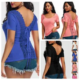 T-shirt kvinnor spets sexig skjortor mode casual toppar kvinnlig sommar kortärmad blus blusa roupas plus storlek kvinnors vestidos kläder b3746