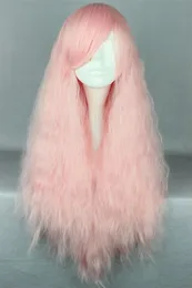 Cosplay Peruk Chobits Sale Cosplay Kostüm Peruk Açık Pembe Uzun Dalgalı Kıvırcık Japon Kız için Düz Uzun Lt Sarışın Cadılar Bayramı Anime Saç On