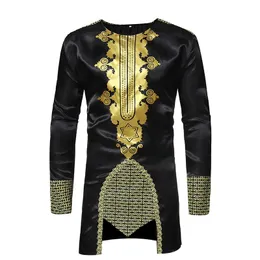 秋のメンズトップス熱い販売アフリカのスタイルの長袖Tシャツミディアムロングコート大型カジュアルファッション