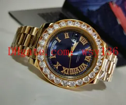 Luksusowy wysokiej jakości daty dnia 2 II 228235 Prezydent 18k Yellow Gold 41mm Big Diamond Blue Roman Dial Automatyczny mechaniczny ruch Mens Watch
