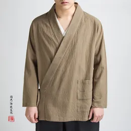 MIXCUBIC 2018 Autumn Chinese style simple String linen jackets men casual loose washing linen Tang suit men,M-4XL