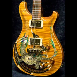 1999 Paul Smith Dragon 2000 #30 Keman Amber Alev Akçaağaç Üst Elektro Gitar Kakma Yok Klavye, Çift Kilitleme Tremolo, Ahşap Gövde Bağlama