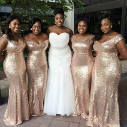 Shoulder Champagne Off Mermaid Long Bridesmaid Dresses Sequined Back Zipper Floor-length Custom Made Maid of Honor Gowns Beautiful