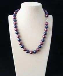 100% echt Mooie 10mm Blue Purple South Sea Shell Pearl Necklace 18 ''