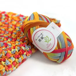 100g /ball fancy yarn factory wholesale pack colored ribbon yarn for knitting with 100% polyester T shirt handcraft yarn