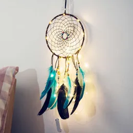 Handgjorda LED Light Dream Catcher Feathers Bil Hemvägg Hängande dekoration Ornament Gift Dreamcatcher Wind Chime