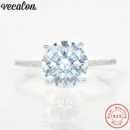 Vecalon solitaire Jewelry Real Soild 925 Sterling Silver ring 1ct 5A Zircon Cz Engagement wedding Band rings for women men Gift