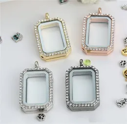Floating rectangle Locket with diamonds of high quality transparent glass frames floating charm lockets pendants A064