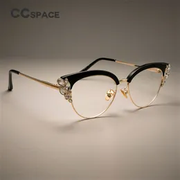 CCSPACE WUNDERSCHÖNE Damen Cat Eye Glänzende Strass Brillengestelle Für Frauen Markendesigner Brillen Optische Brillen 45120