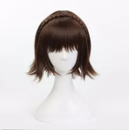 Persona 5 makoto niijima peruker blandat brunt hår cosplay peruk med fläta + peruk keps