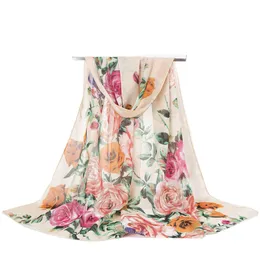 Factory Wholesale Silk Chiffon Scarf Women Long Scarves 2018 New Beauty Flower Poeny Print Sarong Wrap Beach Cover 160*50cm DHL Free