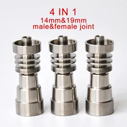 4 IN 1 Titanium Nail 14mm&19mm male &female joint domeless Gr2 Titanium Nail for glass water pipe free shipping
