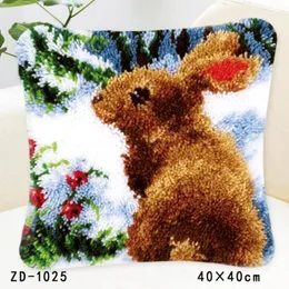 Cute Rabbit Pillowcase Handkerchief Knitted Carpet DIY Unfinished Pillow Embroidery Carpet Crafts For Home Decoration Flowers