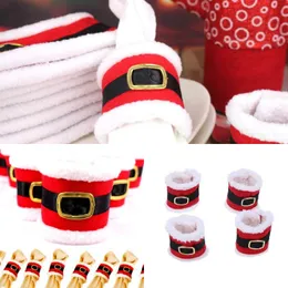 Christmas Dress Christmas Napkin Cover Santa Clause Belt Buckle Napkin Rings Christmas Home Table Decoration Supplies
