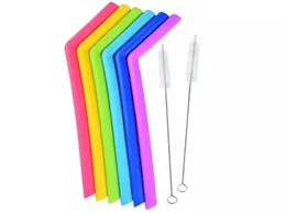 50sets/lot 6pcs 25cm Longth Silicone Drinking Straw Reusable Straws with 2pcs cleaner brush For Home Party Bar Accessories