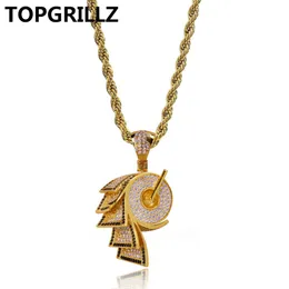 TOPGRILLZ Hip Hop Micro Pave Cubic Zircon Colares de Papel Pingente Cheio de Iced Out Banhado A Cor de OuroColar Jóias 24 Polegada