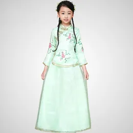 新しい子供の中国の伝統的な衣装トップ+スカート2個のPCSの女の子中国のHanfu Costumeプリンセスパフォーマンスダンス服18