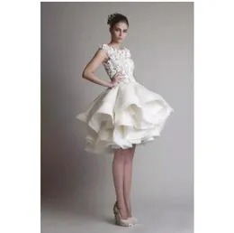 Krikor jabotian short lace wedding Bridal dress cap sleeves back knee length A line organza wedding dresses Arabic Dresses Custom Made