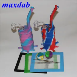 Bonicões coloridos de silicone com silicone jarra de contêiner Dabber Tool Silicone Water Pipe Dab Rig com toda a clara de 4 mm de espessura de 14 mm de quartzo machado pregos