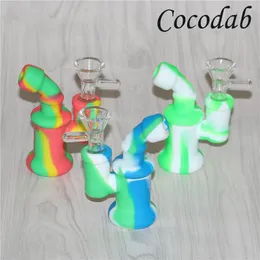 F￤rgglada mini -vattenpipa bongs med filtersystem Silikonvattenr￶r kisel Dab Rig Glass Bowl Dabbers Silinektar