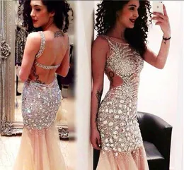 Sparkling Crystals Rhinestones Evening Dresses 2018 Sexy Sequins Vestidos Sheer Pageant Prom Gowns Mermaid Formal Dress