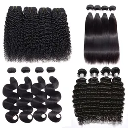 8a Brasilianska Virgin Hair Buntar Kroppsvåg Straight Deep Wave Water Wave Kinky Curly Human Hair Extensions Peruvian Malaysian Hair Weave