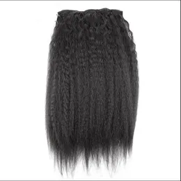 Gruby Clip Yaki Clip In Human Hair Extensions Kinky Prosto Virgin Gruby Klip W Przedłużanie Włosów Yaki Human Hair Class Ins 110g 7 sztuk / zestaw