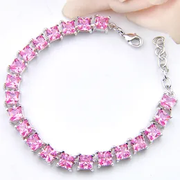 5 pcs luckyshine classic pink kunzite gems for womens square cubic zirconia chain bracelets russia australia bracelets bangle free shippin