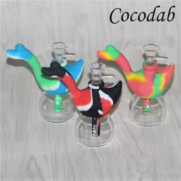 Hot Sale Colored Swan Silicone bongs with glass bowl and silicone downstem Silicone water pipe dab rig 14mm joint glass bowl DHL