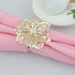 Alloy Napkin Rings with Hollow out Rose Flower Metal Napkin Holder for Wedding Banquet Christmas Reception Party Dinner Table Decoration