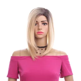 14 tum Bobo Straight Wig Side Part Omber Blond syntetisk peruk Hög temperaturfiber för kvinnor Cosplay Parykar