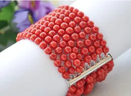 GRATIS SHOPINGREAL 8OW 8 "6mm Round Red Coral Bead Bracelet Magnet